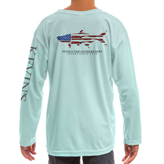 Kevin's Kids Soft-Tek Gun Flag Performance Shirt-CHILDRENS CLOTHING-Arctic Blue-XS-Kevin's Fine Outdoor Gear & Apparel