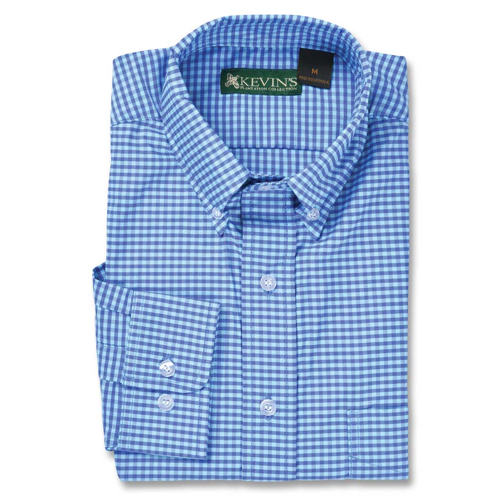 Kevin's Long Sleeve Performance Dress Shirt-MENS CLOTHING-Advantage Apparel-Blue/Aqua Gingham-S-Kevin's Fine Outdoor Gear & Apparel