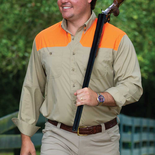 Kevin's Trim Fit Dual Patch Sporting Shirt-Khaki/Blaze-Small-Kevin's Fine Outdoor Gear & Apparel