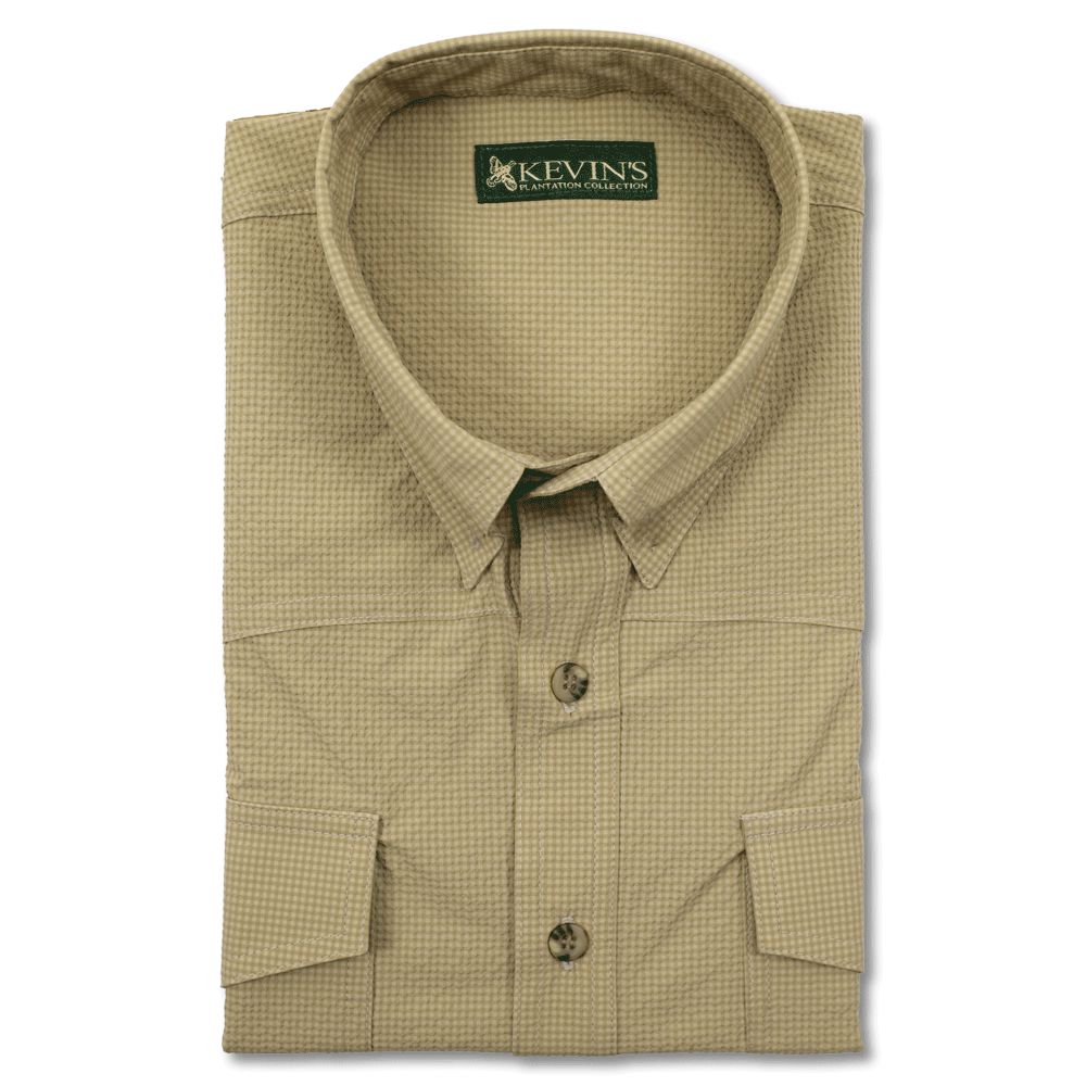 Kevin's Men's Performance Stretch Western Short Sleeve Seersucker Shirt-Khaki-S-Kevin's Fine Outdoor Gear & Apparel