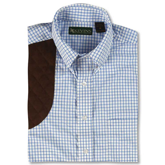 Kevin's Performance Tattersall Right Patch Long Sleeve Shooting Shirt-Men's Clothing-BLUE TATTERSALL-2XL-Kevin's Fine Outdoor Gear & Apparel
