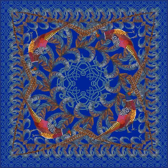 Kevin's Pheasant & Feather Silk Scarf-WOMENS CLOTHING-Blue-Kevin's Fine Outdoor Gear & Apparel