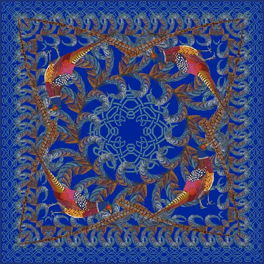 Kevin's Pheasant & Feather Silk Scarf-WOMENS CLOTHING-Blue-Kevin's Fine Outdoor Gear & Apparel