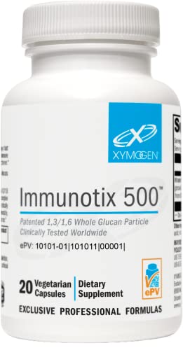 XYMOGEN ImmunotiX 500 - Supports Healthy Immune Function - Patented 1,3/1,6 Whole Glucan Particle Clinically Tested Worldwide - Beta-Glucan Derived from Saccharomyces cerevisiae (20 Capsules)