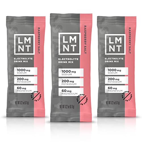 LMNT Keto Electrolyte Powder Packets Paleo Raspberry Salt 30 Sticks