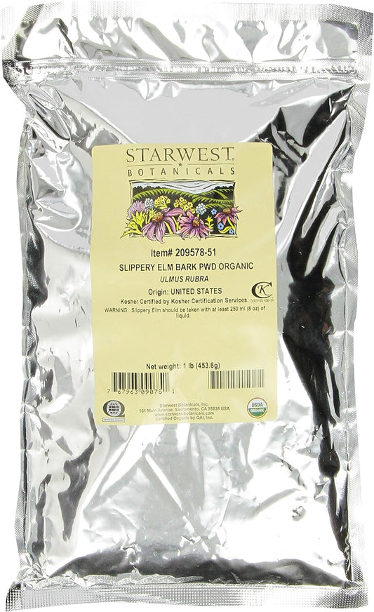 Starwest Botanicals Organic Slippery Elm Bark Powder, 1 lb Bag, Packaging may vary