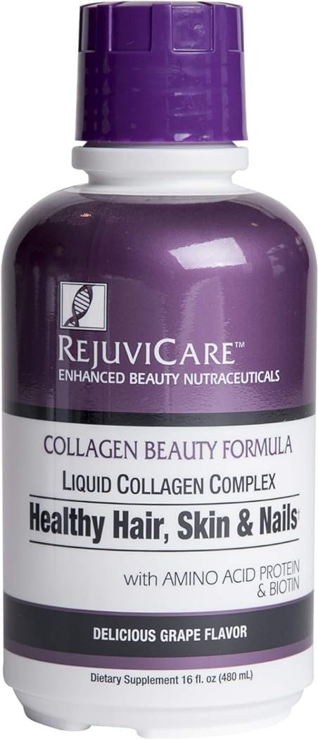 Rejuvicare Liquid Collagen Beauty Formula with Amino Acids, Protein and Biotin, Delicious Grape Flavor, Purple 16 oz ,32 servings