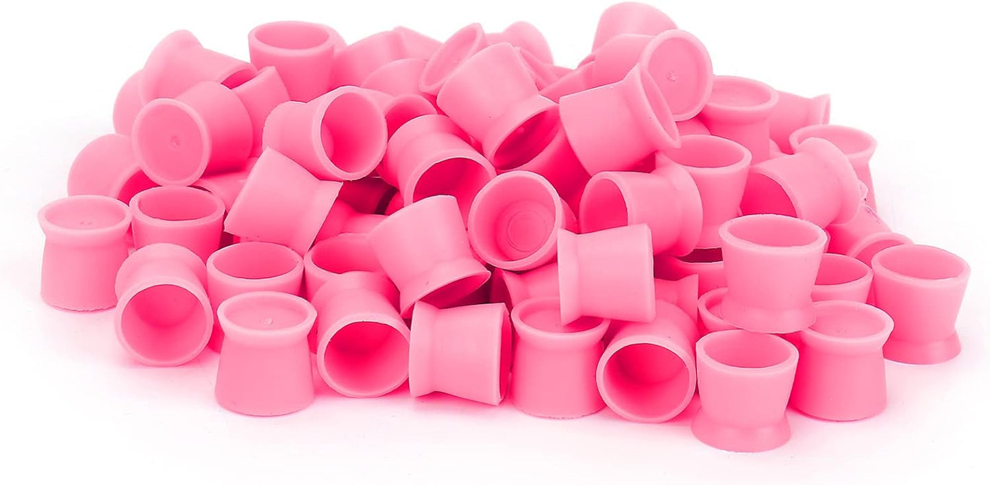 Akozon Silicone Ink Cups Tattoo, 300pcs Tattoo Ink, Pigment Cup Disposable Silicone Silicone Ink Cups Eyebrow Lip Eyes CupRed Eyeliner Color Holder(Pink)