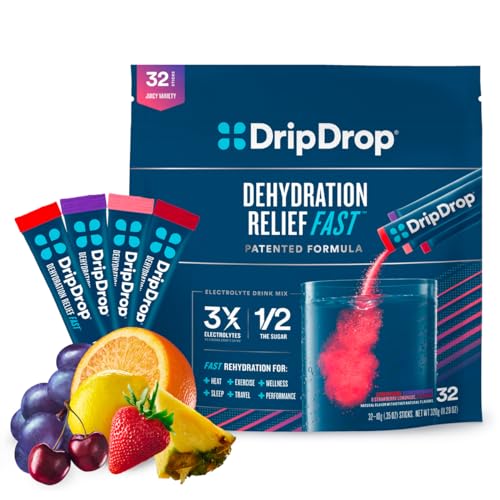 DripDrop Hydration Grape Fruit Punch Strawberry Lemonade Cherry 32 Count
