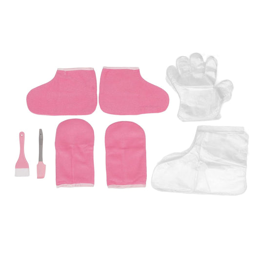 Paraffin Wax Bath Glove and Bootie, Wax Hand Foot Liners Paraffin Pink Flannel Keep Warm, Disposable Gloves Foot Cover with Adjustable Design