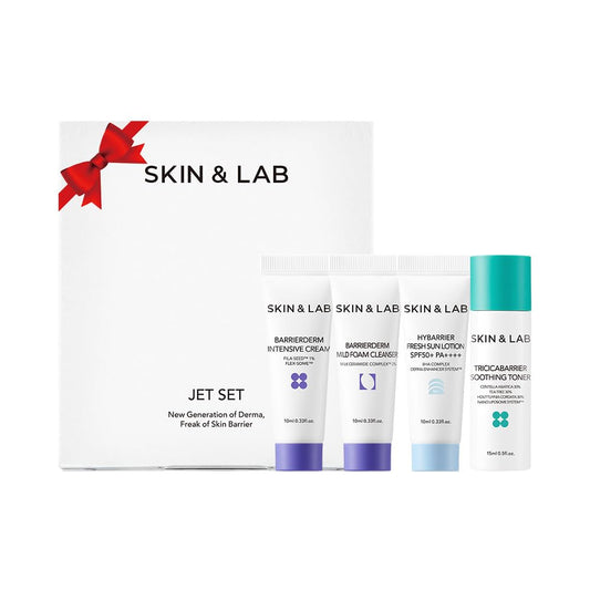 [SKIN&LAB] Starter Kit Mini Skincare Travel Set for All Skin Types | Mini Size Cleanser, Moisturizer, Sunscreen, and Toner | Valentines Day Gifts for Him Her | Cruelty-Free