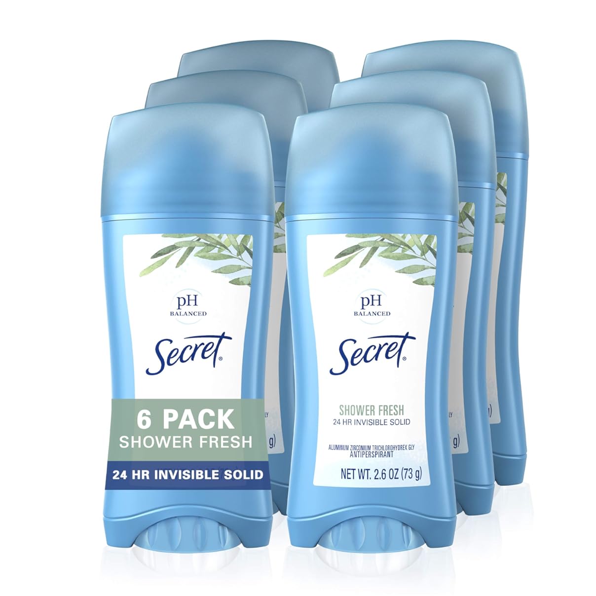 Secret Antiperspirant Deodorant Women, Shower Fresh Scent, Invisible Solid 2.6 Oz (Pack of 6)