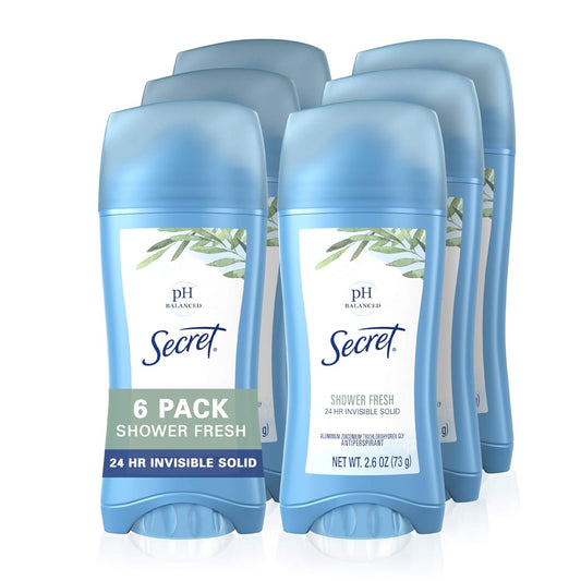 Secret Antiperspirant Deodorant Women, Shower Fresh Scent, Invisible Solid 2.6 Oz (Pack of 6)