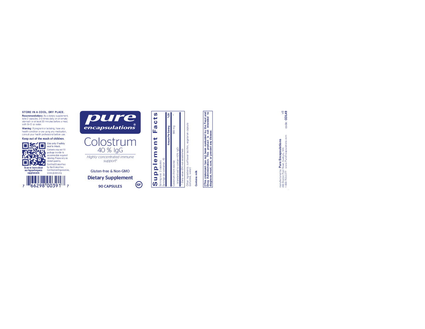 Pure Encapsulations Colostrum 40% IgG 450 mg