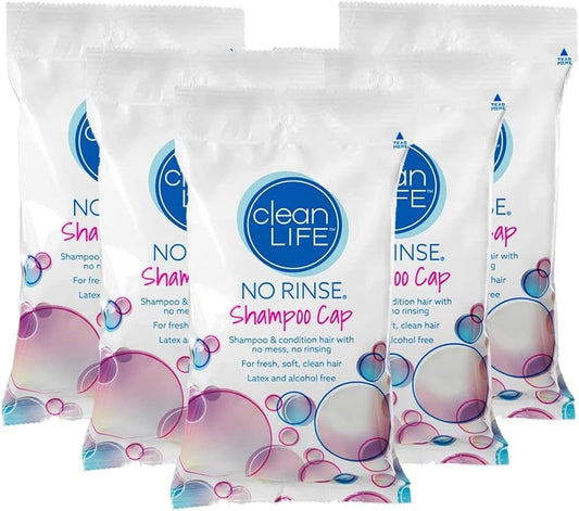 No-Rinse Shampoo Cap by Cleanlife Products, Shampoo and Condition Hair with no Water or Rinsing - Microwaveable, Latex-Free and Alcohol-Free (Pack of 5)