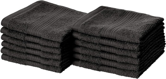 Amazon Basics Fade Resistant Cotton Washcloth, 12-Pack, 12" L x 12" W, Black