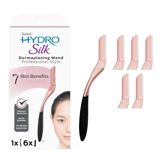 Schick Hydro Silk Dermaplaning Wand for Face with 6 Refill Blades | Dermaplane Peach Fuzz Remover, Eyebrow Razor, Face Razor, Facial Razor, Professional Style Skincare Tool