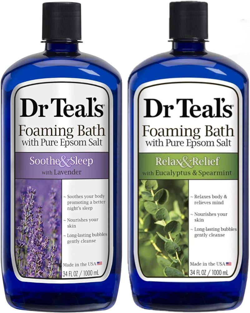 Dr Teal's Foaming Bath Variety Gift Set (2 Pack, 34oz ea.) - Soothe & Sleep Lavender & Relax & Relief Eucalyptus & Spearmint - Pure Epsom Salt & Essential Oils Alleviate Stress & Clear The Mind