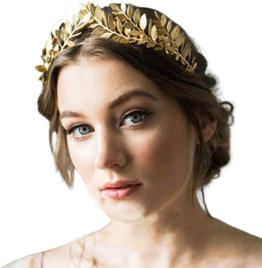Edary Bridal Crown Headband Leaf Gold Greek Goddess Headpiece Wedding Hair Piece Queen Festival Hair Accessories for Women