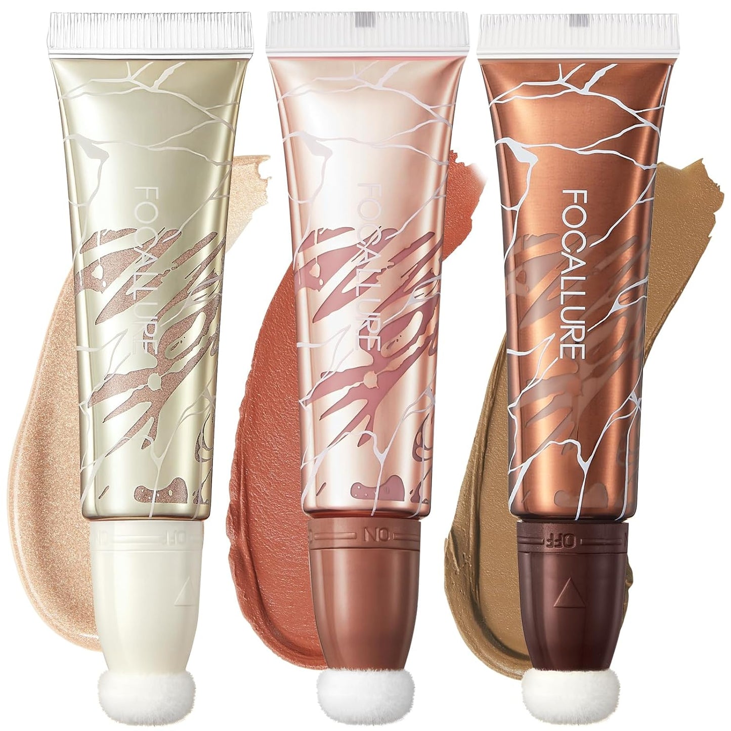 FOCALLURE 3 PCS Liquid Contour Stick,Moisturizing Highlighter,Blush and Bronzer,Silky Cream Contouring Pen with Soft Cushion Applicator,Long Lasting Waterproof Face Illuminator Makeup,Bikini Beach