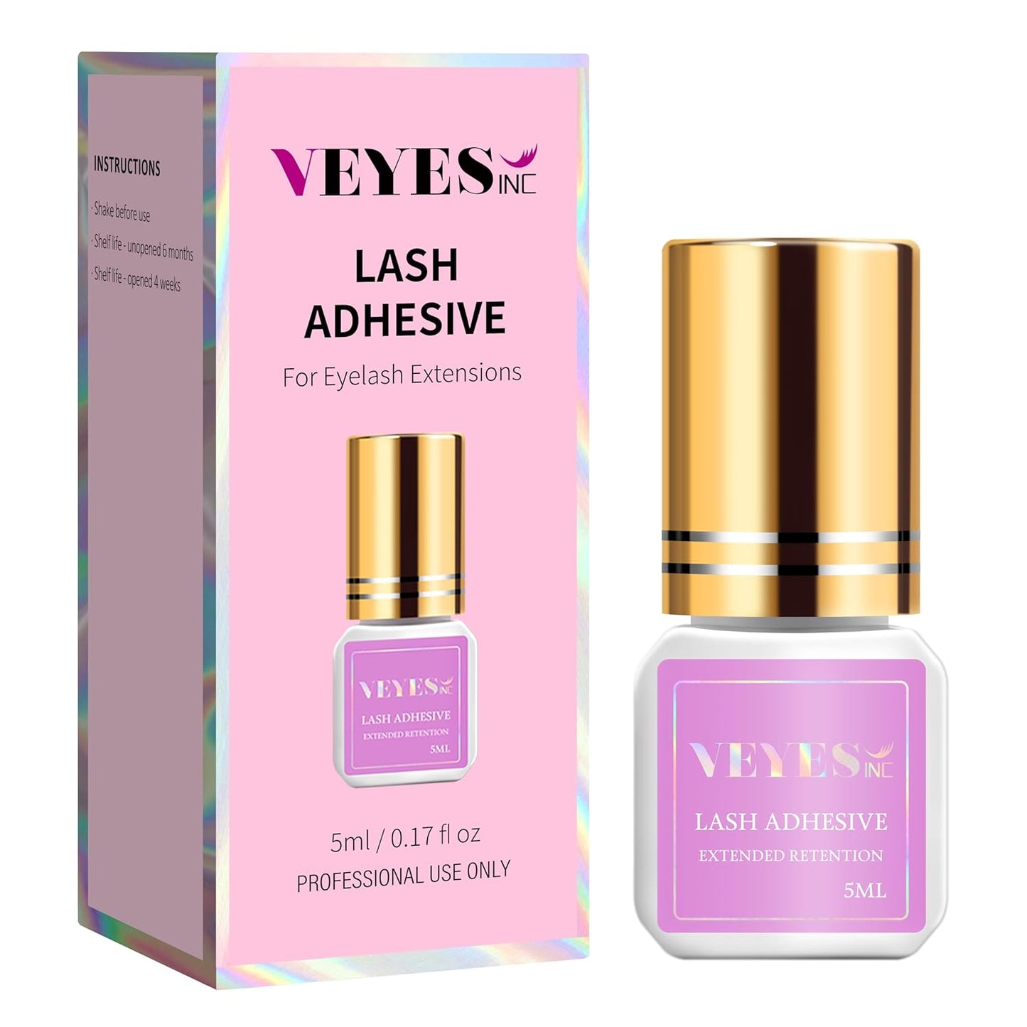 VEYES INC Lash Glue 5 ML 1-2 Sec Drying Time 8 Weeks Bonding Eyelash Extension Glue Black Adhesive for Professional Use Only