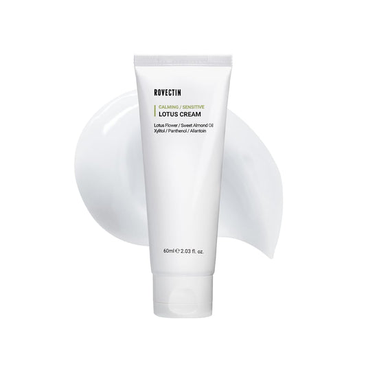 ROVECTIN Calming Lotus Water Cream- Gentle and Calming Vegan Moisturizer For Oily, Dry, All Skin | 75% Lotus Water Extract For Skin Purifying, Anti-Aging | Korean Skincare (2.1 fl.oz, 60ml)