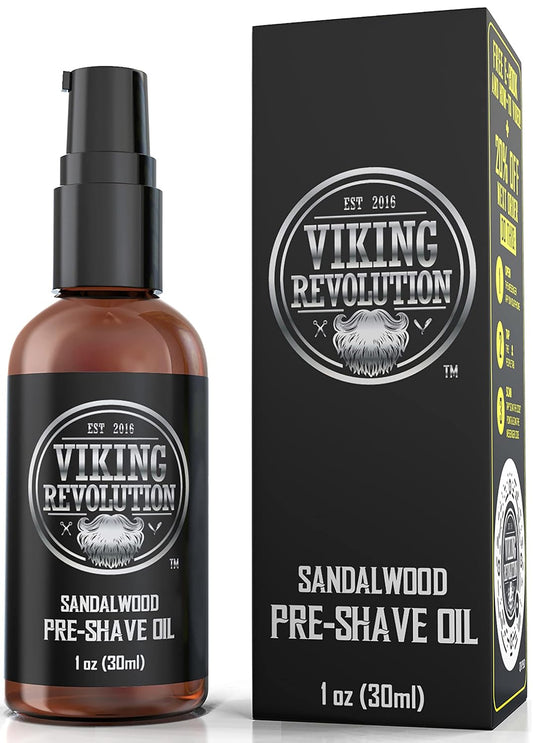 Viking Revolution Pre Shave Oil for Men - Best Shaving Oil with Sandalwood for Safety Razor, Straight Razor - for The Smoothest, Irritation Free Shave