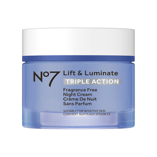 No7 Lift & Luminate Triple Action Fragrance Free Night Cream - Anti Wrinkle, Collagen Peptide Brightening Cream - Skin Firming Hyaluronic Acid & Hibiscus + Vitamin C Face Cream (50ml)