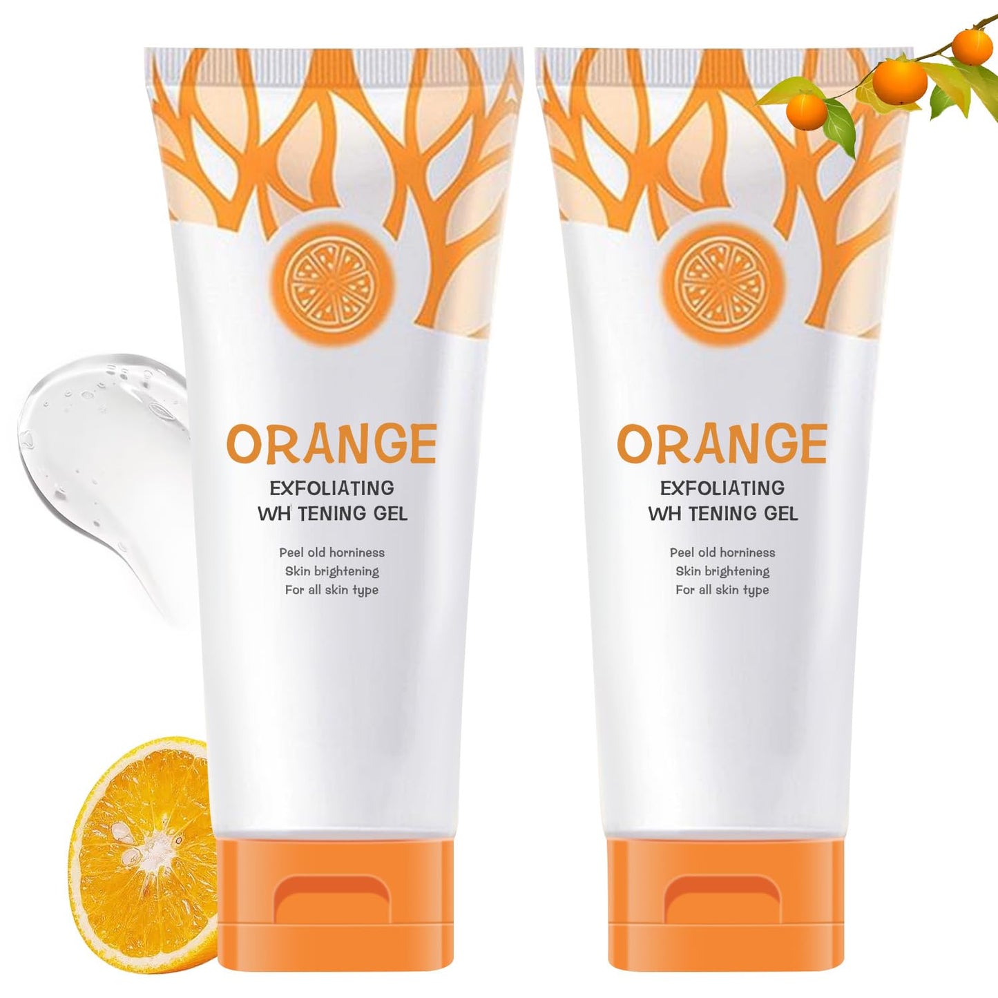 Orange Exfoliating Gel Scrub Face Body Skin,Natural Orange Peeling Gel Face Scrub,Deep Cleansing Moisturizing Facial Exfoliator 50g (2PCS)