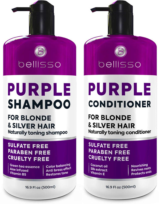 Purple Shampoo and Conditioner Set for Platinum Blonde, Silver, Light, Bleached and Grey Hair - Sulfate and Paraben Free Professional Salon Grade Toner (2 x 16.9 fl oz) Ð for Women and Men