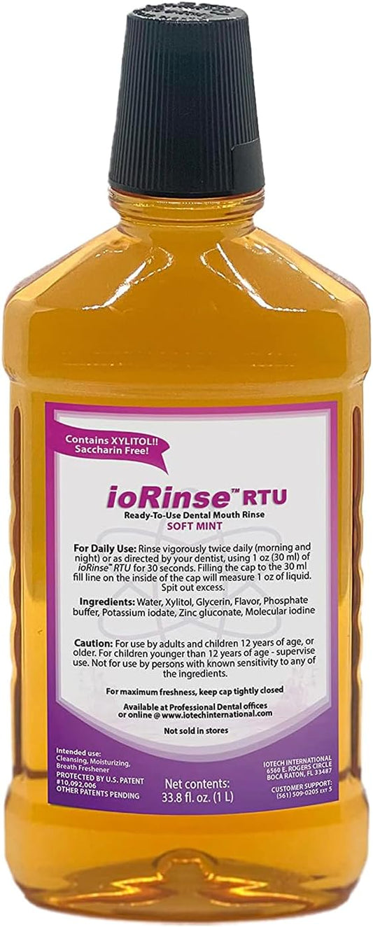 ioRinse Ready-to-Use (RTU) Mouthwash for Fresher Breath, Halitosis Relief, Alcohol-Free, Fluoride-Free and a Professional Clean, Original ioRinse RTU Mouth Wash, Zero Alcohol - Soft Mint Flavor, 1L