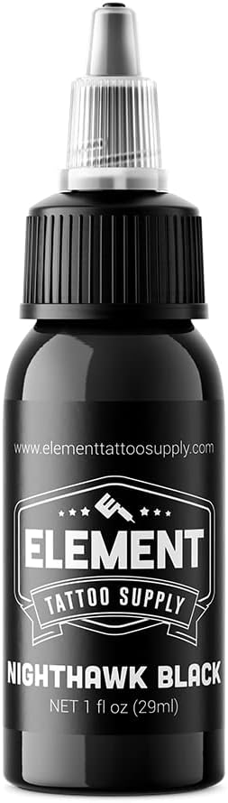 Element Tattoo Supply - Premium Black Tattoo Ink - Professional Tattoo Ink & Supplies for Outlining, Shading, & Blending - Tribal Tattoo Ink - Permanent Nighthawk Black Ink Tattoo - 1 oz Bottle