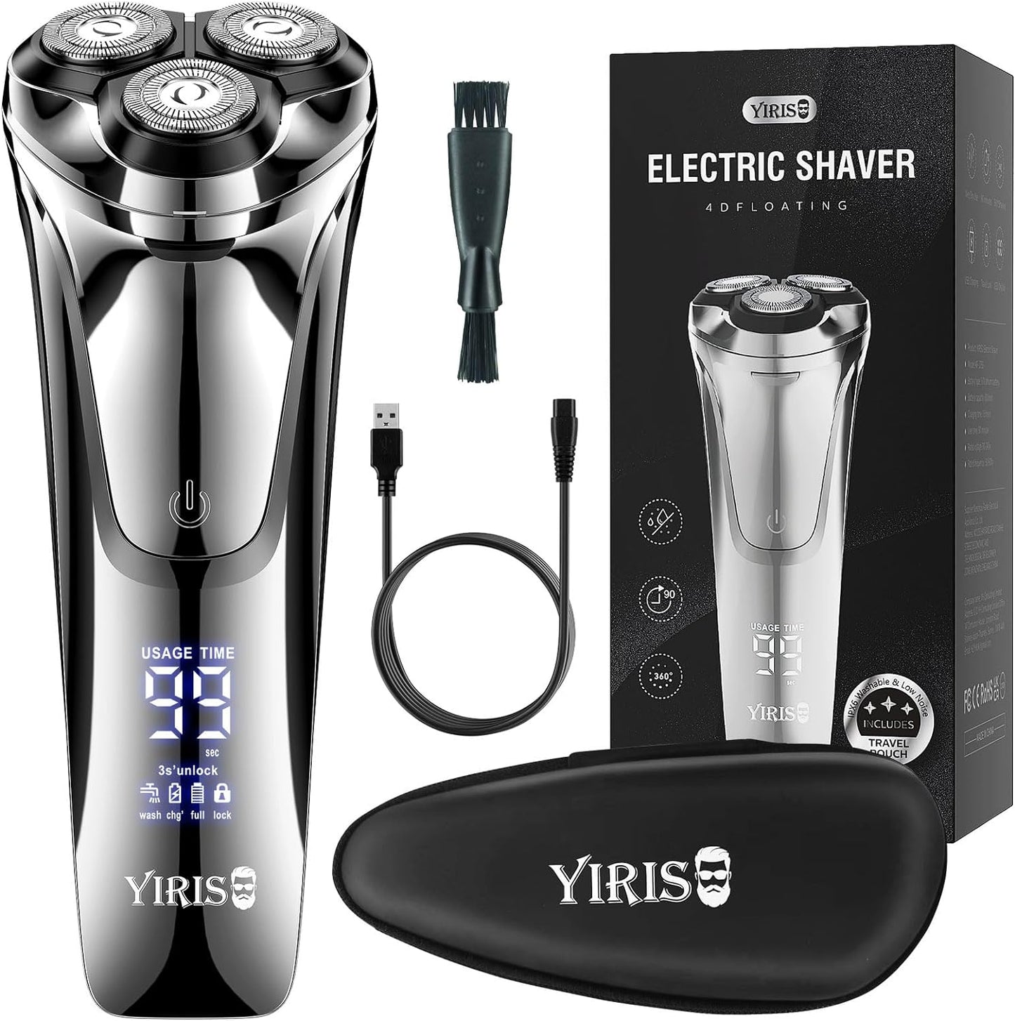 YIRISO Electric Razor for Men, 2023 MenÕs Electric Shavers, Wet & Dry Shaver with Pop-up Trimmer, Rechargeable Waterproof Portable Shaver with LCD Display/Travel Organizer/Travel Lock Ideal Men Gift
