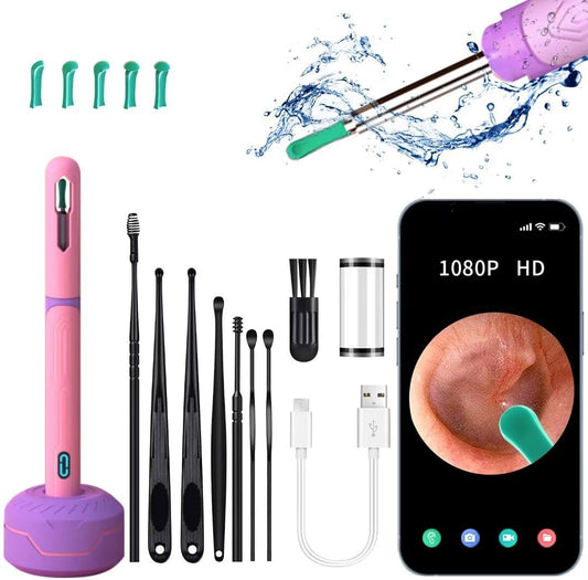 High-Tech Ear Wax Removal Features Soft Silicone Scoop & 1080P HD Otoscope Camera- Purple