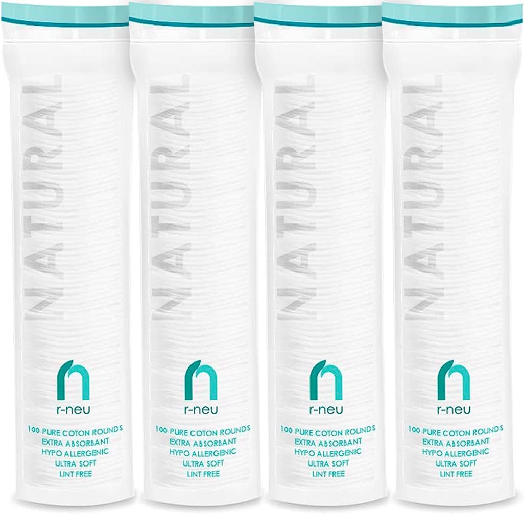 R-Neu Premium [Turkish] Cotton Rounds, 400 Count, Stitched, Waffle Textured, 100% Natural, Hypoallergenic Makeup Remover Round Cotton Pads for Face