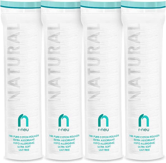 R-Neu Premium [Turkish] Cotton Rounds, 400 Count, Stitched, Waffle Textured, 100% Natural, Hypoallergenic Makeup Remover Round Cotton Pads for Face