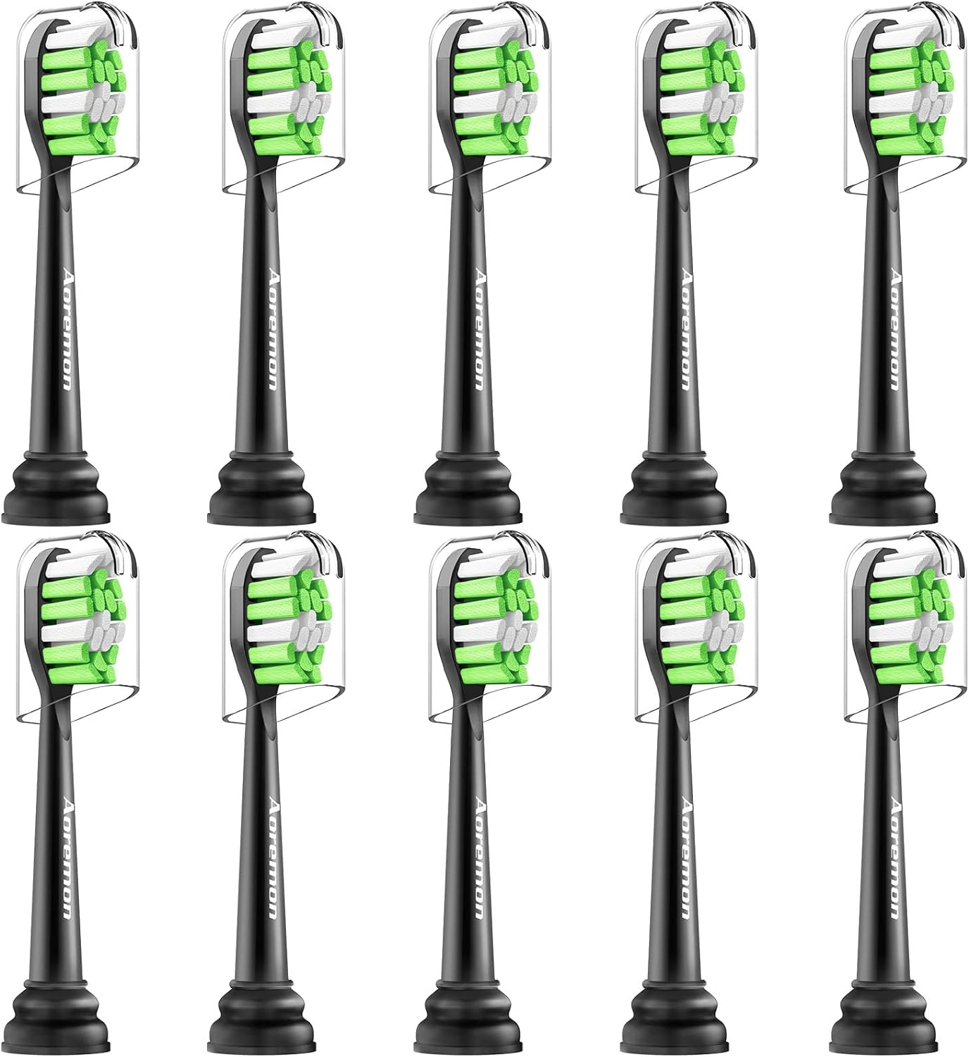 Aoremon Replacement Heads for Philips Sonicare Electric Toothbrush -Compatible with All Sonicare Click-on Toothbrush Handles, Black, Pack of 10