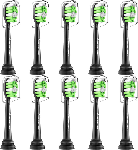 Aoremon Replacement Heads for Philips Sonicare Electric Toothbrush -Compatible with All Sonicare Click-on Toothbrush Handles, Black, Pack of 10