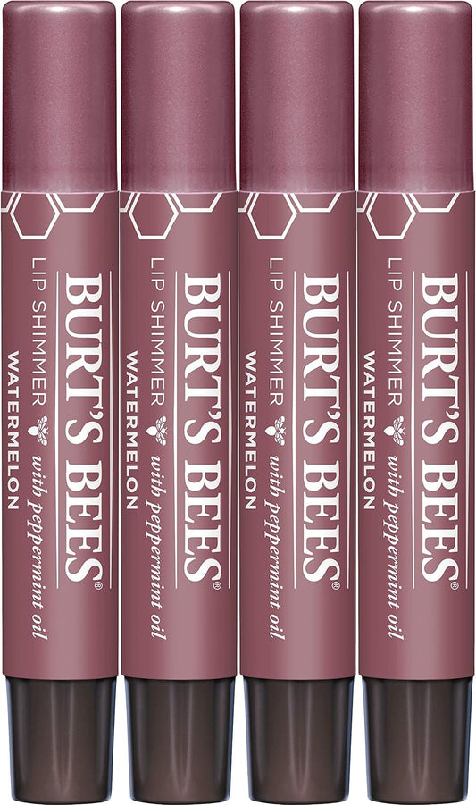 Burt's Bees Shimmer Lip Tint Valentines Day Gifts Set, Tinted Lip Balm Stick, Moisturizing for All Day Hydration with Natural Glowy Pigmented Finish & Buildable Color, Watermelon (4-Pack)