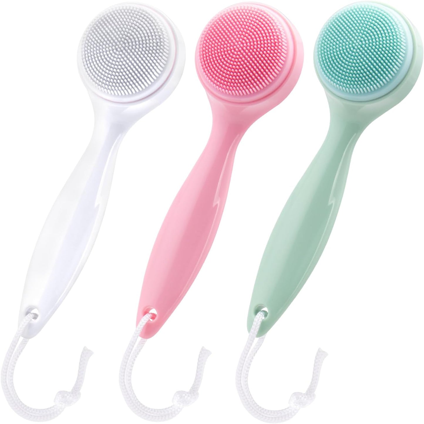 HINZIC 3 Pack Silicone Manual Facial Cleansing Brush, Skin Friendly Waterproof Face Cleaning Scrubber Exfoliator Cleanser for Blackheads Whiteheads Makeup Residues Removal- Pink & Green & White