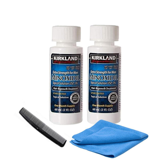 Minoxidil Liquid Extra Strength Hair Regrowth Treatment for Men, 5% Topical Solution, 2 Months Supply - Comb and Microfiber Cloth Included - Dermatologist Recommended by 4K Logistics