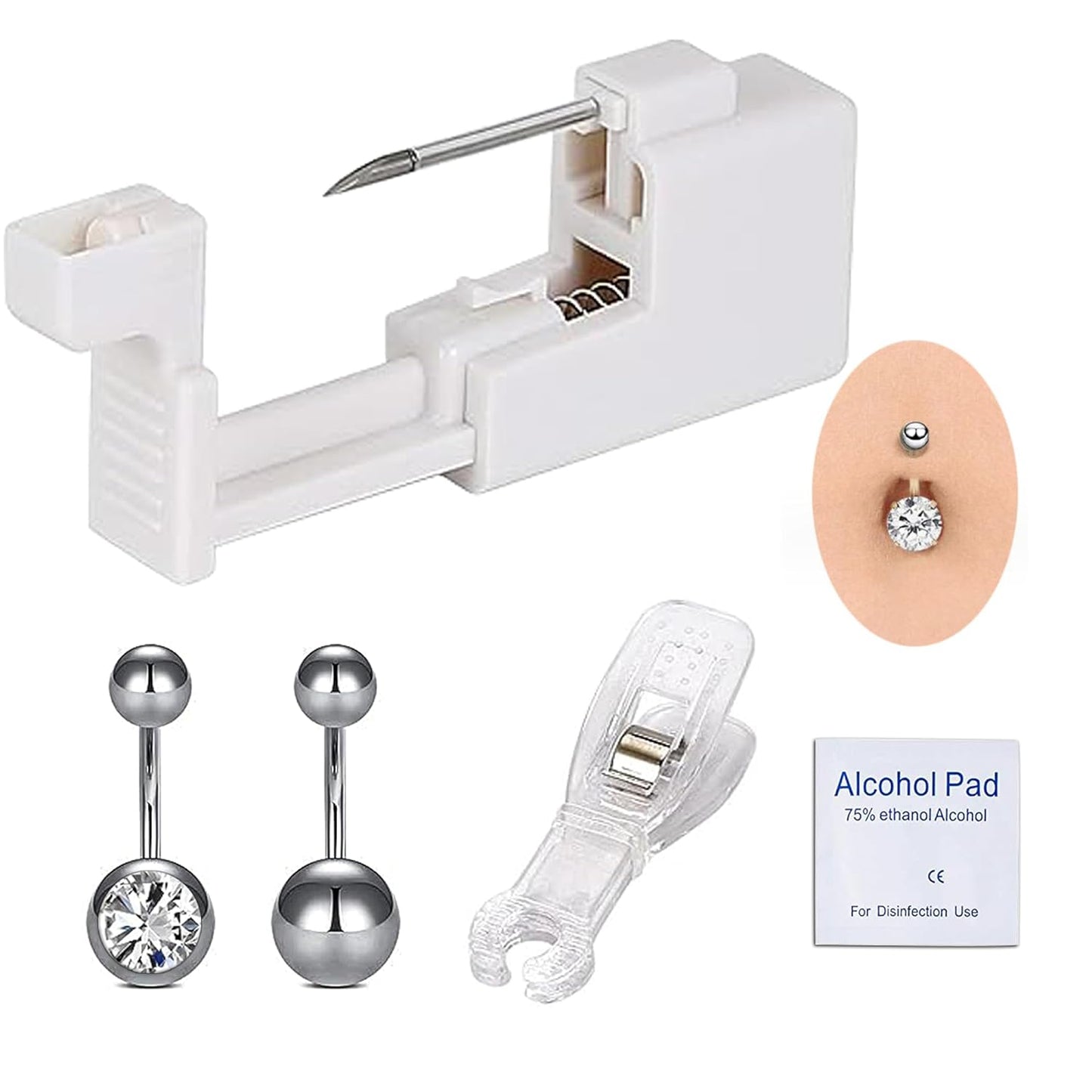 Lovamis 5PCS Professional Body Piercing Kit for Belly Button/Lip/Tongue/Ear/Nose/Navel, Safe Piercing Gun Kits, Body Piercing Needle Tool Kits Stainless Steel for Women Men(belly button piercing kit)