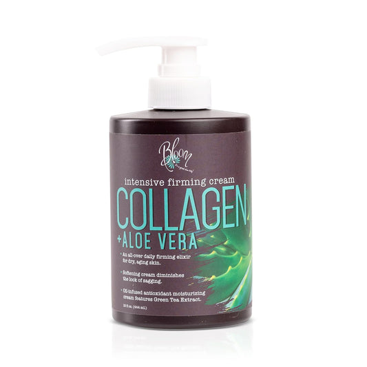 BLOOM Collagen Cream + Aloe Vera Moisturizer Body Lotion & Face Cream | Dry Skin Rescue Collagen Lotion | Skin Tightening Cream | Skin Firming + Tightening Lotion | Body Skin Care Products, 15 Oz