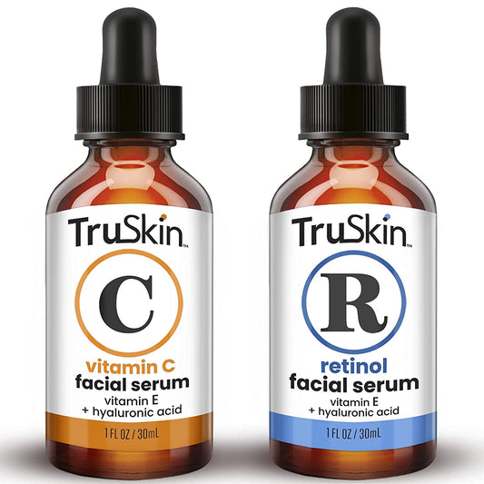 TruSkin Naturals Face Serum Duo Retinol Serum for Face & Vitamin C Serum Anti Aging Skin Care Set for Women Skin Care for Bright, Smooth, & Firm Skin 1 fl oz, 2 Bottles