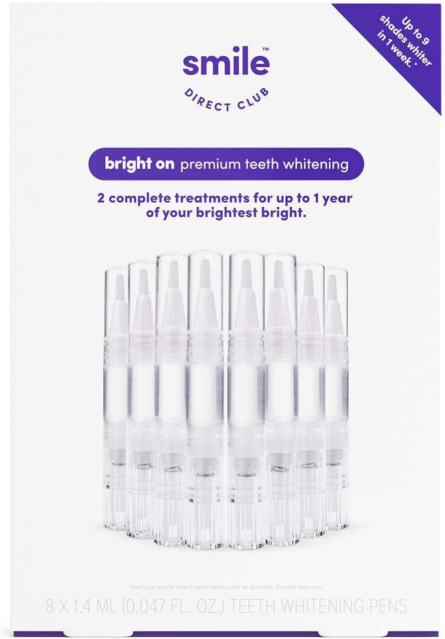 SmileDirectClub Teeth Whitening Kit - 8 1.4ml Gel Pens - Professional Strength Hydrogen Peroxide - Pain Free and Enamel Safe - Up to 9 Shades Whiter in 1 Week