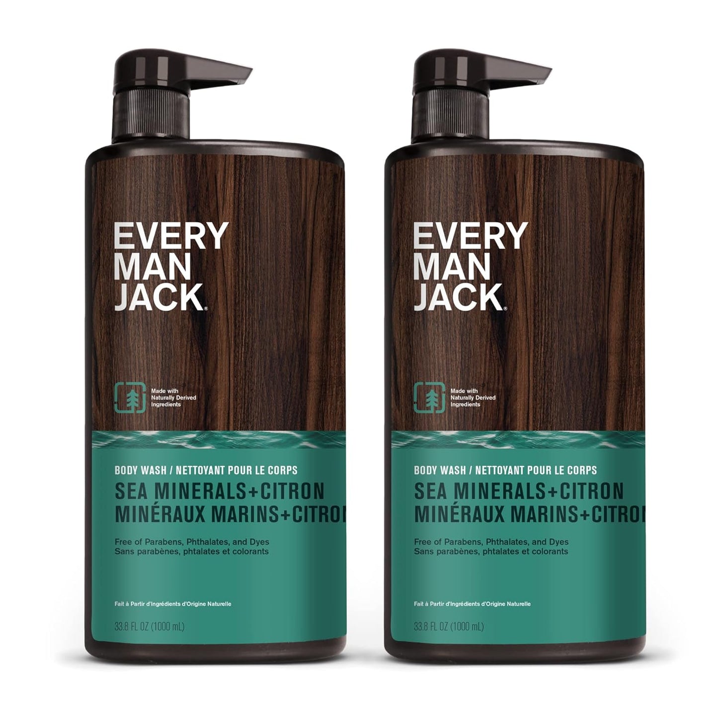 Every Man Jack MenÕs Hydrating Body Wash for All Skin Types - Cleanse and Hydrate Skin with Naturally Derived Marine Extracts, Coconut Oil, and a Sea Minerals + Citron Scent - 33.8 fl. oz. - 2 Bottle