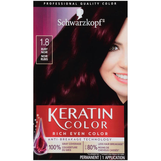 Schwarzkopf Keratin Color Permanent Hair Color Cream, 1.8 Ruby Noir
