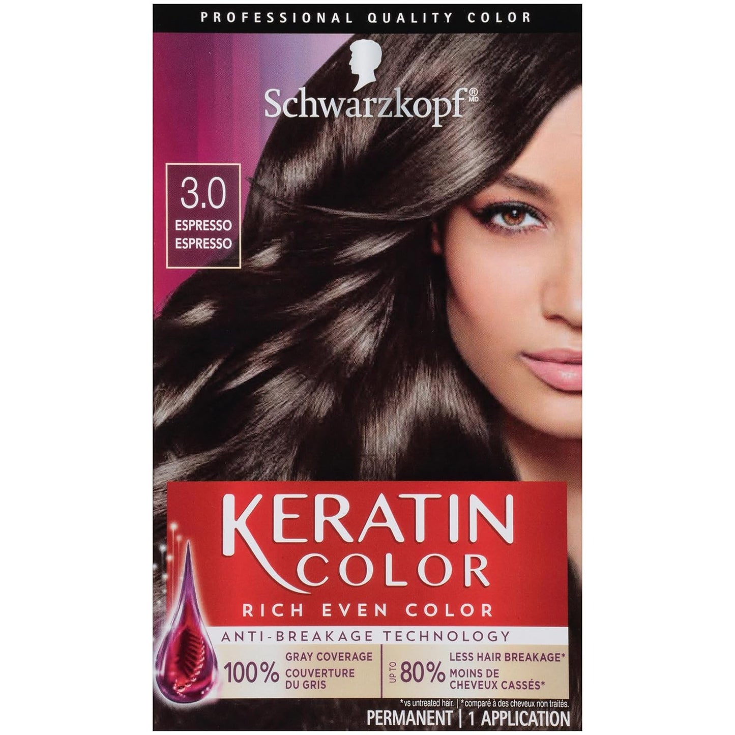 Schwarzkopf Keratin Color Permanent Hair Color Cream, 3.0 Espresso