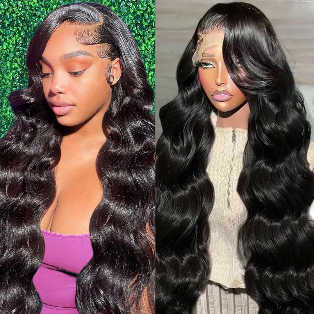 NAJOAI 26 Inch Body Wave Lace Front Wigs Human Hair Pre Plucked 180% Density HD 13x4 Frontal Wigs Glueless Wigs Human Hair Lace Front Wig for Black Women with Baby Hair Natural Black