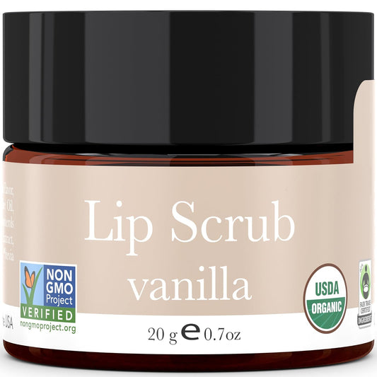 Organic Lip Scrub Vanilla - USA Made Exfoliating Lip Scrub with 100% Natural & Organic Ingredients, Moisturizing Lip Exfoliator Scrub for Dry Lips, Lip Scrubber Exfoliator, Valentine's Day Gifts